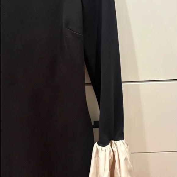 STAUD Black Long-Sleeve Dress with White Ruffle Cuffs - Picture 2 of 4